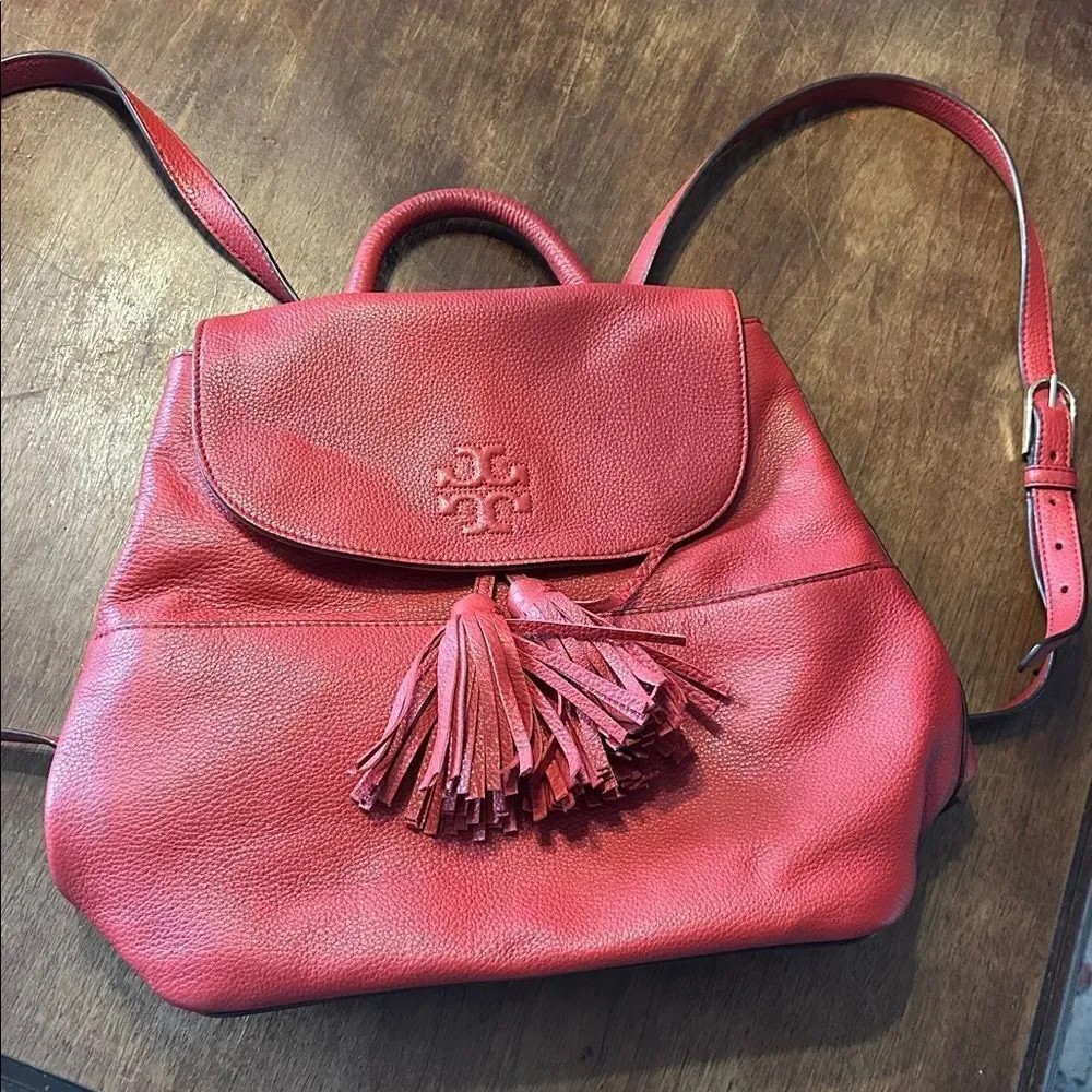 Tory Burch Red Thea Leather Backpack